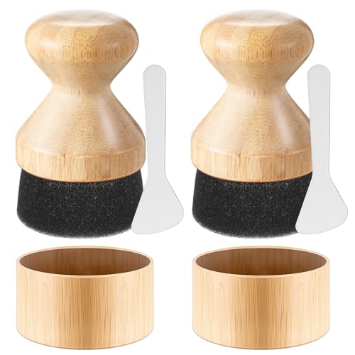 Pickmesh 2 Pcs Cutting Board Oil Wax Applicator with Bamboo Lid Oil Applicators for Wood Cutting Board Butcher Block Conditioner Sponge Brush for Wooden Spatula, Spoon, Worktops and Utensil Care