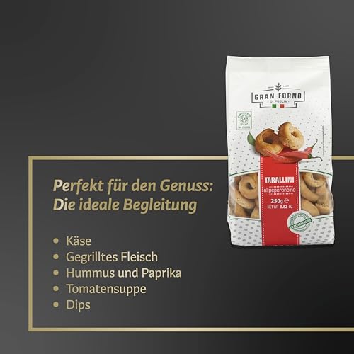 Gran Forno Taralli Peperoni - 250g - knackig-luftiger Snack - Italienischer Knabberartikel - salzige Teigkringel