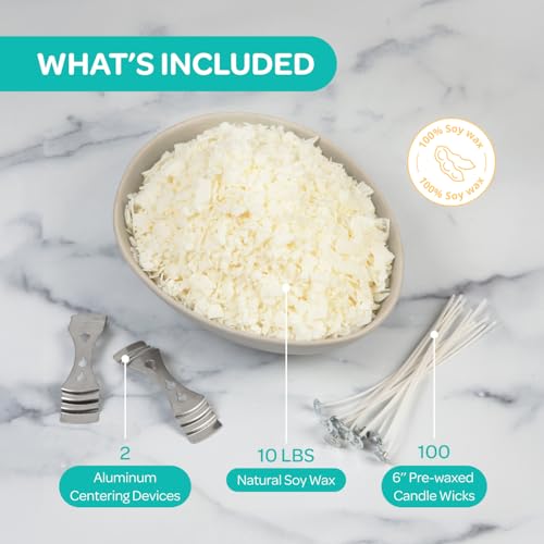 Hearts & Crafts Soy Candle Wax Kit - 10 lb Wax Flakes with 100 Cotton Wicks and 2 Wick Holders - DIY Supplies for Crafting Candles, Tarts, and Scented Creations - Thumbnail 3
