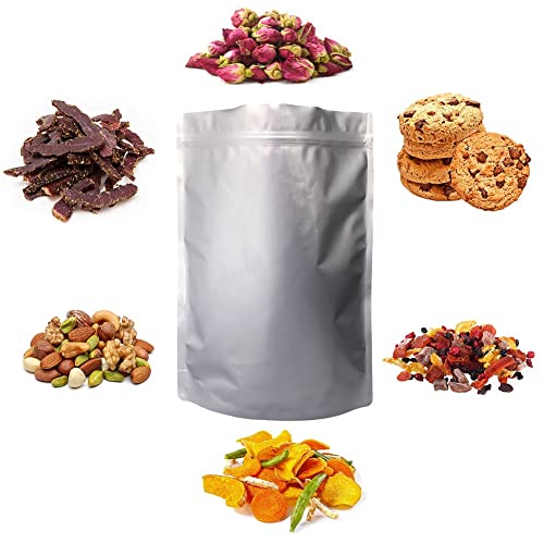 30 Pcs Stand Up Mylar Aluminum Foil Bags, Opaque Silver Resealable Smell Proof Bags With Label Sticker，Family Daily Life For Food Long-Term Storage Coffee,Tea,Cereal (6 X 9 Inches) #TOP2