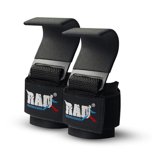 RAD Weight Lifting Hooks for Men & Women – Heavy Duty Gym Hooks with Thick Wrist Padding – Lifting Straps with Hooks for Deadlifts, Pull-Ups, Rows & Powerlifting – Black (Pair)