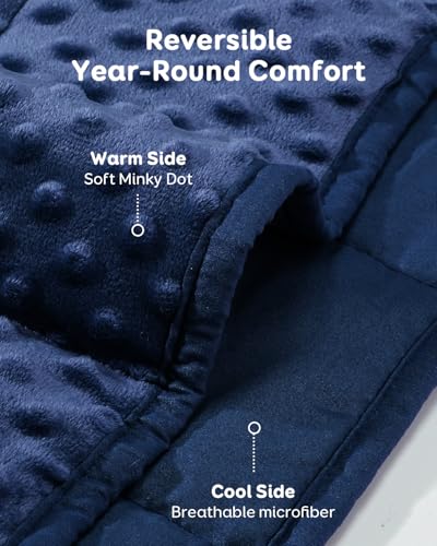 Kivik Weighted Blanket 12 lbs for Adults, Minky Dot Heavy Blankets, Microfiber Reversible Weighted Throw Blankets for All Seasons, Machine Washable, 48"x72" Twin Size, Navy Blue