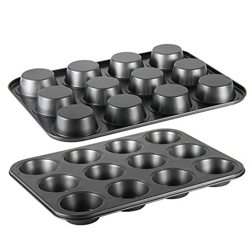 Muffin Pan, OAMCEG 2 Pack 12-Cavity Bakeware Non-stick Cupcake Baking Pan, Heavy Duty Carbon Steel Muffin Tray Standard Baking Mold Pan for Oven Baking