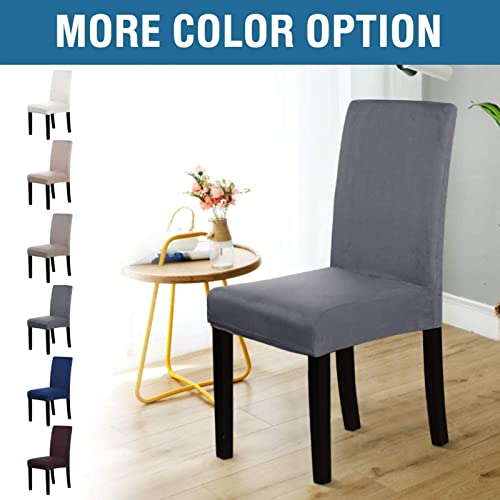 Waterproof Dining Chair Cover Stretch, Suede Kitchen Chair Covers Removable Dining Chair Protector Washable Chair Cover For Hotel Dining Room-Gray-6 Pcs #TOP4