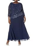 J Kara Women's Plus Size Beaded Scallop Bodice Asymmetrical Gown