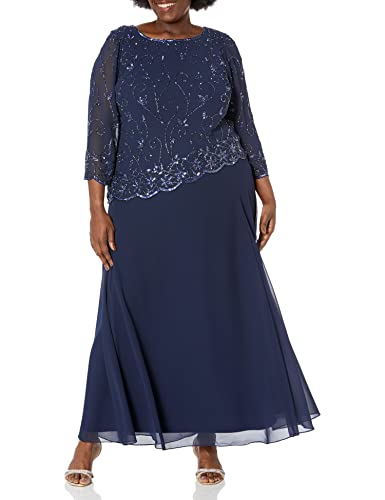 Image of J Kara Women's Plus Size Beaded Scallop Bodice Asymmetrical Gown