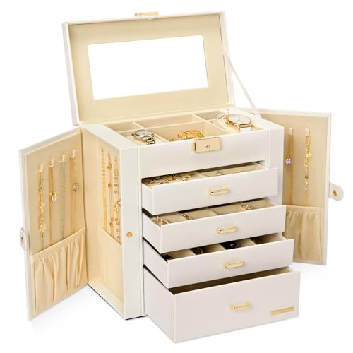 Seelux Joyero con cinco compartimentos y solapas laterales (blanco y dorado)