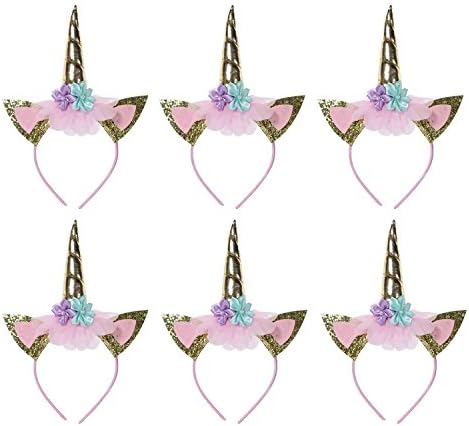 6 Pack Unicorn Headbands For Girls Kids Adults Party Supplies Favors Birthday Decorations-Unicorn Horn-(Golden)