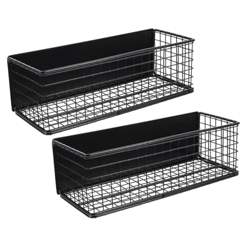 HEMOTON 2-Pack Magnetic Rack Shelf for Fridge Side - Black Iron Spice Jar & Bottle Organiser with Ventilated Hollow Design and Strong Magnetic Suction