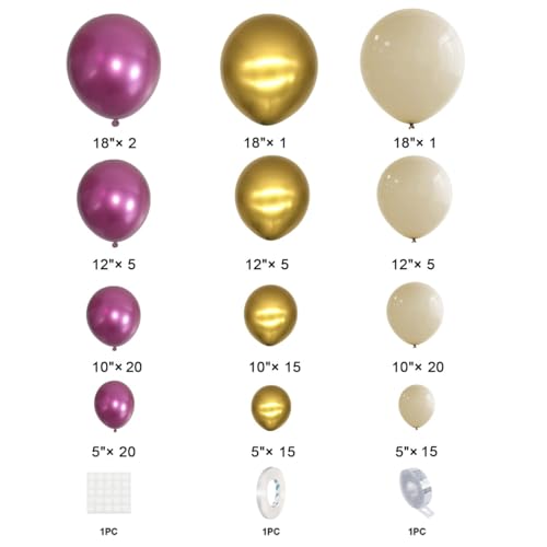 Kit 127 Pçs Arco Desconstruido Balões Decoração Balão de Festa Metalizados com Fita 5 Metros (Dourad