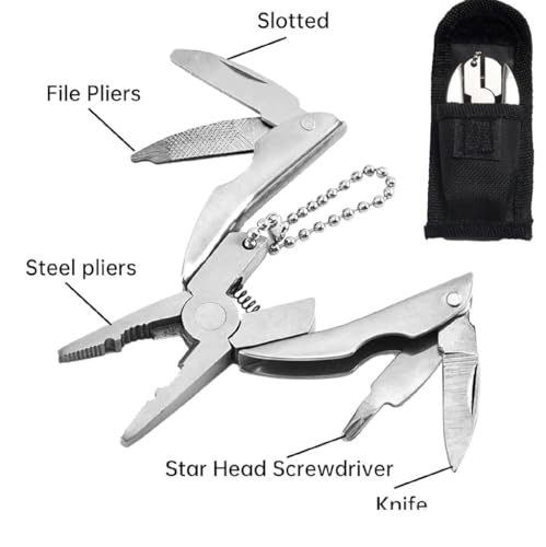 Image of 1Pc's Mini Portable Pocket Plier Keychain Hand Tool Kit, Portability and Functionality with Our Stainless Steel Multifunctional Folding Plier Screwdriver Pocket Tool Set.