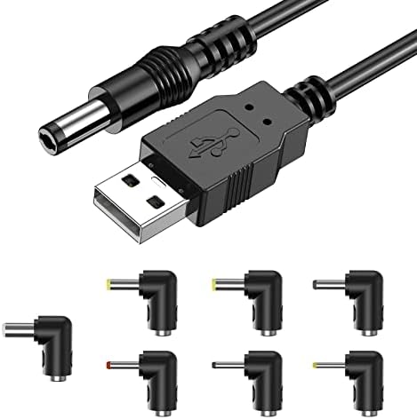 Universal USB to DC Cable 5V, Ancable USB to DC Power Cable 5.5 * 2.1mm Jack 5V Charging Cord with 7 Selectable Connector Tips(5.5*2.5, 4.8*1.7, 4.0*1.7, 4.0*1.35, 3.5*1.35, 3.0*1.1, 2.5*0.7)