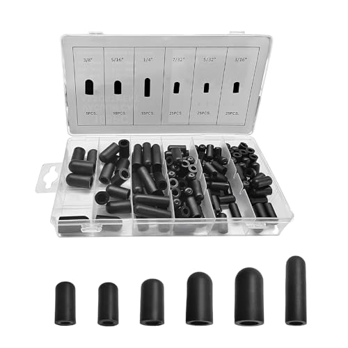 Sun Walker 105 PCS Vacuum Cap Assortment Kit, 6 Sizes Rubber Vacuum Caps Kit from 5/32