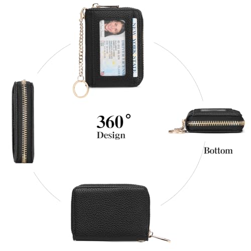 Image of SENDEFN Leather Credit Card Holder for Women RFID Blocking Keychain Wallet Small Accordion Cases with ID Window