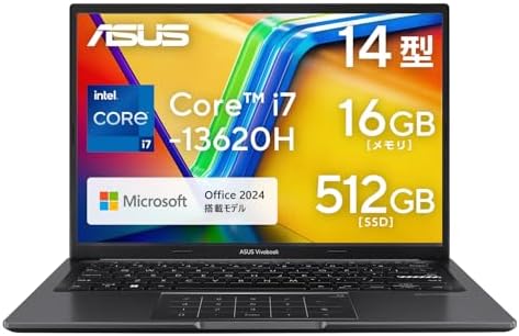 （10:00時点） ASUS ノートパソコン Vivobook 14 X1405VA 14インチ インテル Core i7 13620H メモリ16GB SSD 512GB MS Office 2024搭載 Windows 11 バッテリー駆動 9.2時間 重量1.6kg Wi-Fi 6E インディーブラック インディーブラック X1405VA-I7H165WS
