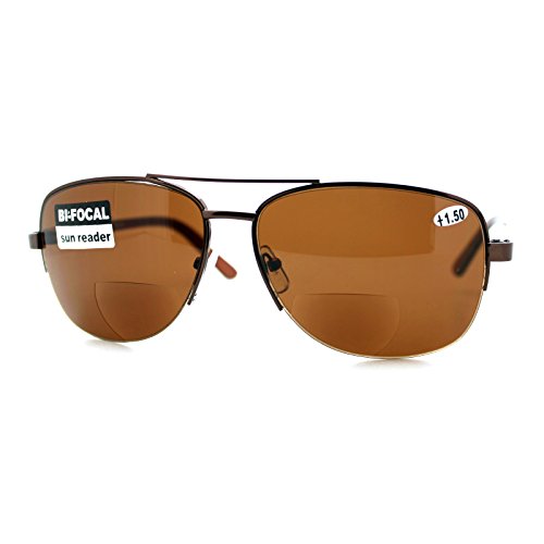 Bifocal Magnification Lens Sunglasses Mens Half Rim Aviator Tinted Reader