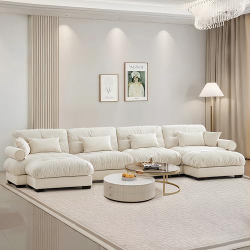 Image of SoarFlash Sectional Sofa Couch, U Shaped Modern Modular Sofa with Solid Wood Legs, Couches Sofas for Living Room Apartment, Comfortable Couches, Beige
