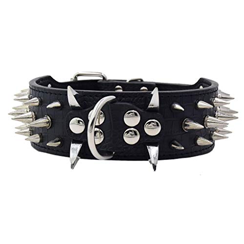 WUKONG99Hohe Qualität Generisches Hundehalsband Nietenhalsband Schutz Halsbänder aus PU Leder mit Spitz Stachel Nieten, Handarbeit Kräftig, 5cm Breit 38-61cm Verstellbar, Für Große Hunde wie Bulld Cover