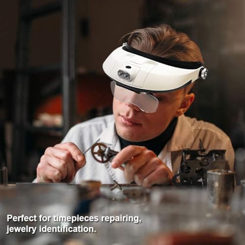 Image of Headband Magnifier, Head Mount Magnifying Glass with LED Light for Close Work Jewelers Loupe Eyelash Extensions Watch Repair Reading