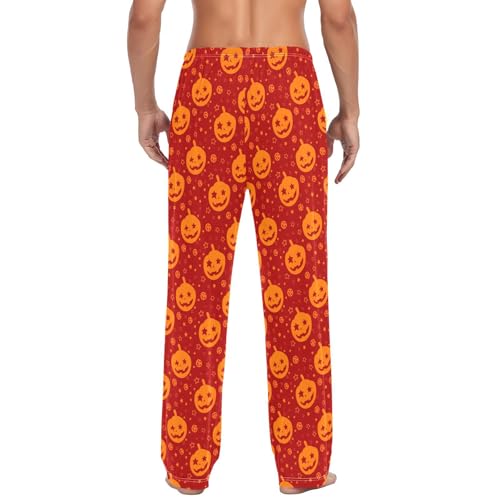Halloween Pumpkin Star Red Men's Pajama Pants Cotton Sleep Bottoms with Drawstring A23045172