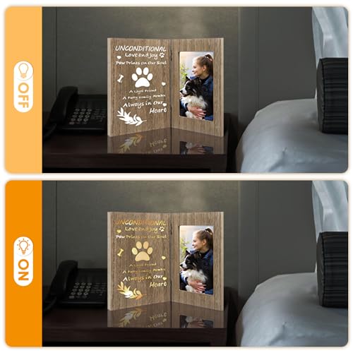 MROUEN Pet Memorial Gifts for Dogs, Dog Memorial Gifts for Loss of Dog, Pet Sympathy Gift for Family, Friend, Wooden Brown Dog Picture Frame for Tabletop