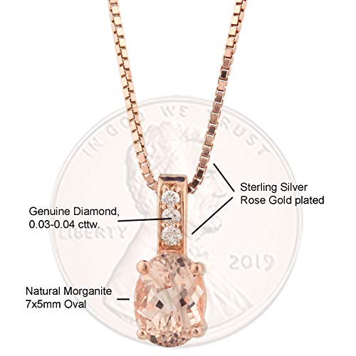 GNG Natural Morganite & Diamond Pendant Necklace In Sterling Silver (Rose Gold Plated)4