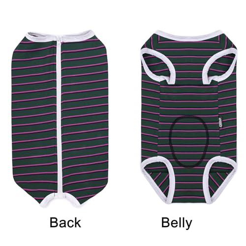 Image of Puppy Striped Recovery Suit for Female Male Dogs Cats,Zip Up Dog Onesie Recovery Shirt Abdominal Wounds,Professional Spay Neuter Dog Pet Bodysuit After Surgery Wear Anti Licking Wounds