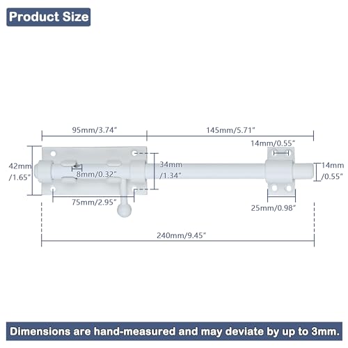 Image of Alise 10 Inch Sliding Door Lock, Security Gate Latch for Shed Door | White SUS304 Stainless Steel Padlock-Style Slide Bolt Latch,Heavy Duty Slide Latch Lock for Outdoor Fence, Window
