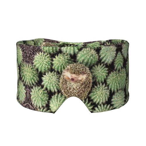 ハリネズミサボテンプリントスリープマスク、ソフトスキンフレンドリーアイカバー、旅行ヨガのお昼寝用遮光睡眠マスク