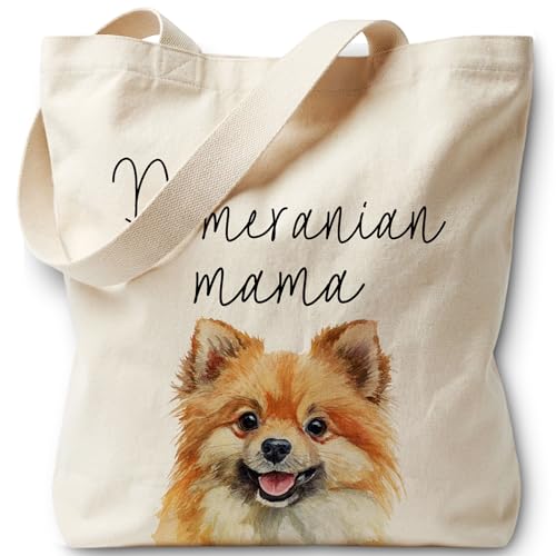 LRYBUD Pomeranian Dog Mama Canvas Tote Bag for Women Canvas Bag for Women Grocery Shopping Travel Gym Weekender Vacation Womens Work Tote Bag Gifts