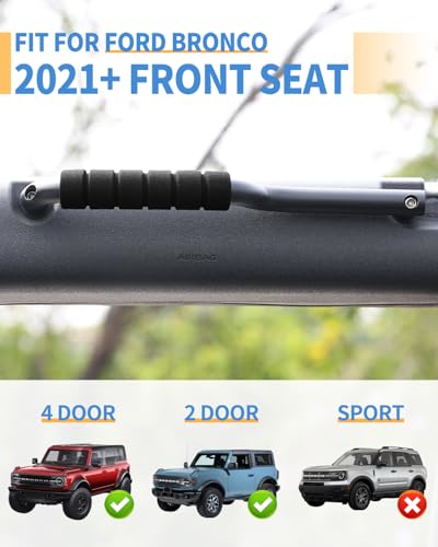 Image of ROADER Roll Bar Grab Handles for Ford Bronco 2021 2022 2023 2024 2025 Front Seat 2 /4 Door Soft & Hard Top, Interior Accessories Aluminum Alloy Front Seat Grip Handle, 2PCS(Black)