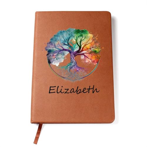 Hilis Personalized Tree of Life Wellness Journal for Women or Men, A5 Vegan Leather Lined Notebook for Writing, Spiritual Daily Dream Travel Dairy