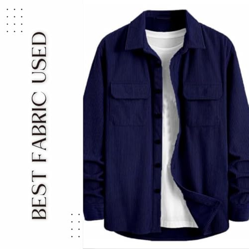 Image of MiraMichi Men's Full Sleeve Corduroy Striped Casual Jacket, Ideal for Stylish Everyday Outfits
