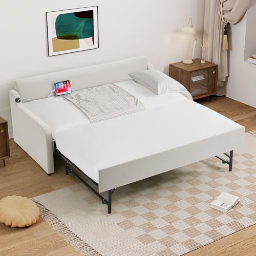 BEQAI Twin Daybed with Pop-Up Trundle, Linen, USB, Beige