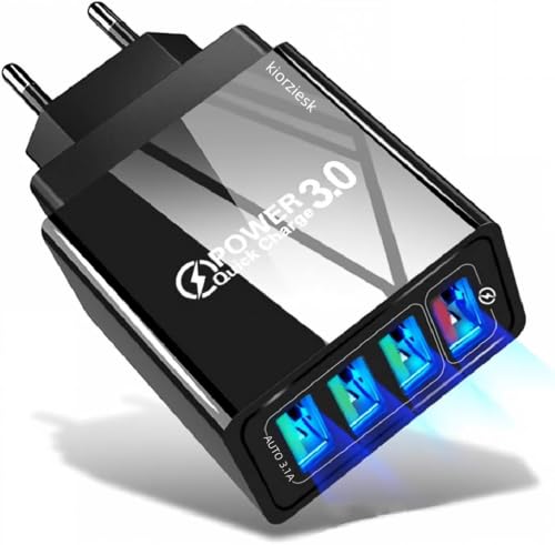 4 Ports Ladegerät Netzteil Schnellladegerät QC 3.0 Mehrfach USB Stecker Ladestecker Steckdose Quick Charger Adapter Universal für iPhone Samsung Huawei Xiaomi HTC LG Motorola Honor iPad AirPods Etc