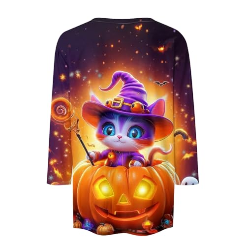 Cute Funny Halloween Shirts for Women Plus Size 3/4 Length Long Sleeve Womens Tops Witch Gothic Renaissance Shirt