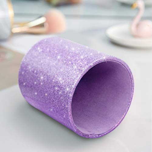 Image of Pen Holder for Women Girls, Pencil Cup Desk Glitter Sturdy Makeup Brush Holder Large Pu Leather Luxury Multi-Functional Organizer Cup for Office, Classroom, Home, Purple