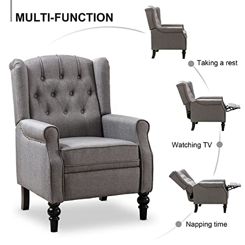 Ttgieet Recliner Chair For Living Room Vintage Winback Reclining Sofa Reading Armchair With Padded Seat, Fabric Push Back Accent Chair Recliners For Bedroom(Grey) #TOP3