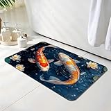 Alfombra Diatomita Baño 30 x 40 cm, Pez de colores Alfombra Bañera Antideslizante, Ducha Secado Rapido Alfombrilla Baño, Alfombrilla de Baños Lavable, Fácil de Limpiar, para Ducha, Bañera Flor O-1262