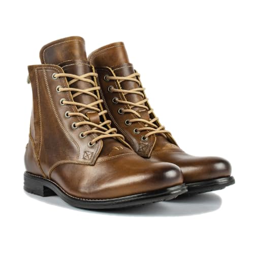 ENWIND Botas Moto Hombre de Piel sintética con Cremallera Lateral Calzado Botines de Combate Militares,Marrón,45 EU