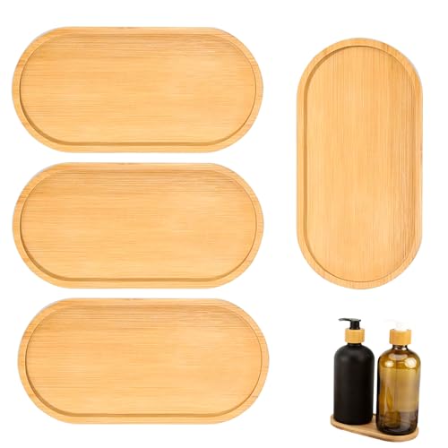 Zasiene Bandeja de Madera 4 Piezas Bandeja de Bambú para Servir Plato Llano de Madera Oval Platos para Velas Bandeja de Servir Bandeja Madera Decorativa para Macetas Suculentas Postre Galleta Pan