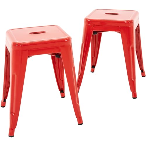 Image of Brage Living 18 Inch Industrial Metal Stools Set of 2, Short Stackable Classroom Stools, Backless Metal Dining Chairs for Indoor Outdoor Kitchen (Red)