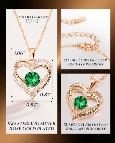 Image of CDE S925 Birthstone Heart Pendant Necklaces Jewelry Gifts for Wife