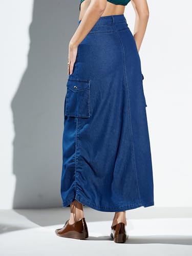 Image of Miss Chase Women's Regular High Rise Above Knee Stretchable Denim Skirt