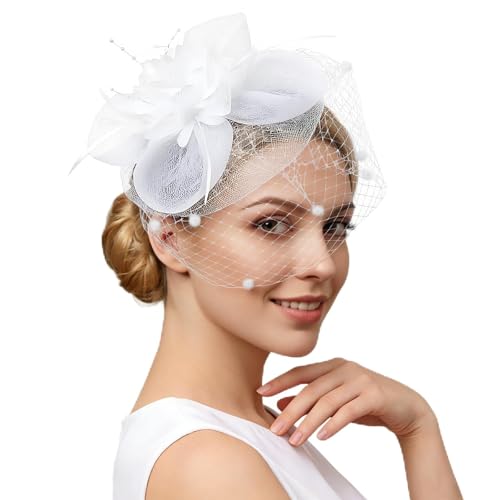 Image of DRESHOW Women Fascinator Hats Tea Party Hat Vintage Pillbox Hat Headband for Cocktail