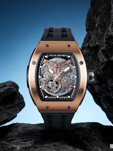 Image of TSAR BOMBA Mens Luxury Watch Automatic Watches for Men 50M Waterproof Japanese Mechanical Movement Tonneau Stainless Steel Case Sapphire Glass Big Face Cool Unique Fashion Gift Men