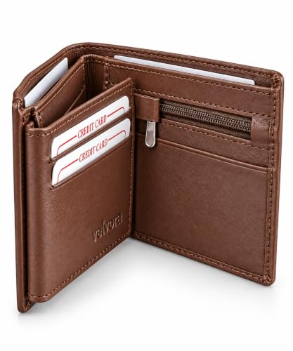 Image of Men's Bifold Wallet, Premium Leather Look Wallet for Men with Multiple Card Slots, Cash Compartment & Compact Slim Design, Stylish Everyday Pocket Wallet - Light Brown