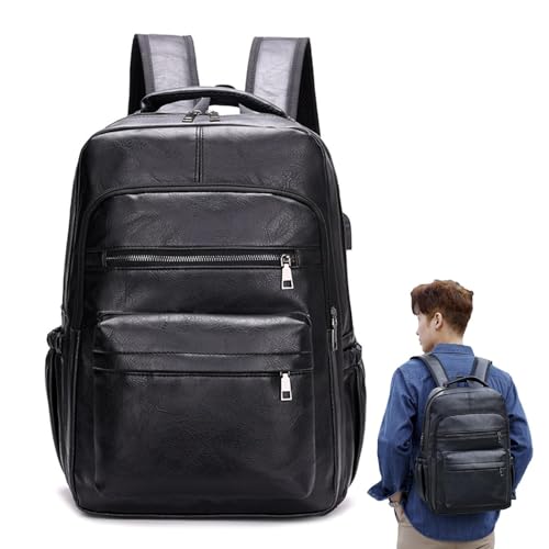Mochila vintage para ordenador portátil - Funda de piel sintética con puertos de carga USB, mochila de día con gran capacidad | Bolso bandolera informal para estudiantes de negocios de oficina