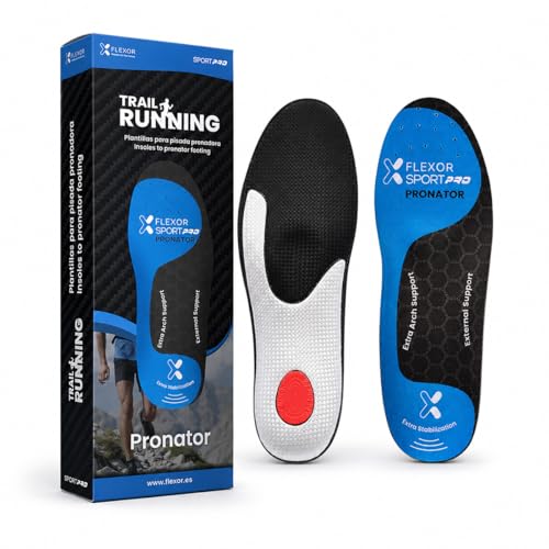 Plantillas Flexor Pro Trail Running para Pie Pronador Talla 44, Soporte en Arco Plantar, Amortiguador de Impacto, Unisex
