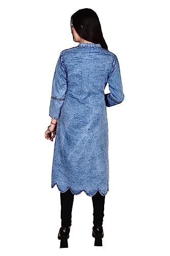 Image of Marble Blue Denim Kurta for Women